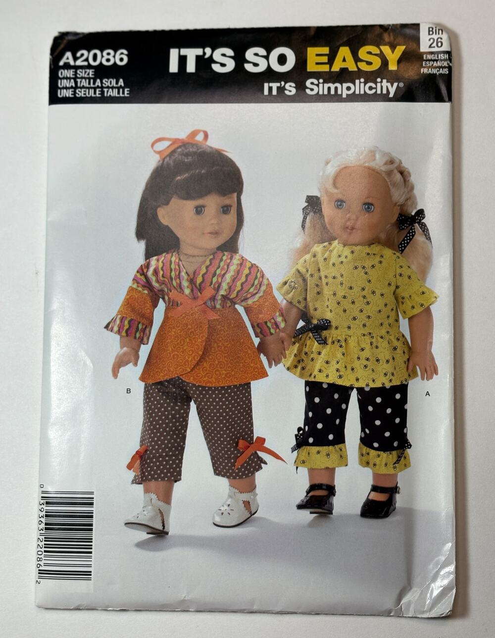Simplicity 2086 Easy 18" Doll Clothes vn